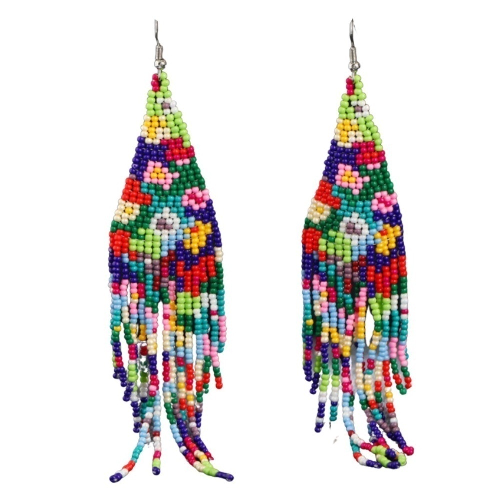 Multi Floral Seed Bead Drop Earrings